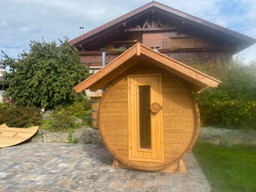 Preview: Fasssauna  Saunafass mit Holzofen Sauna holzbeheizt mit Lärchen Vollholz Dach